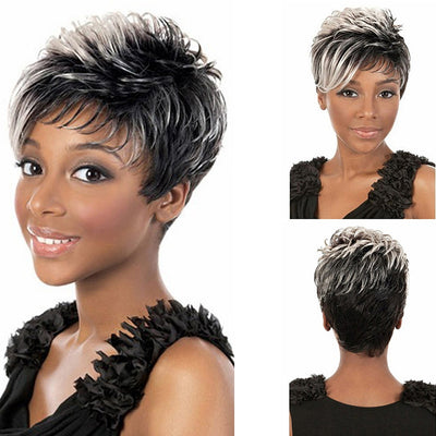 Mixed Color Short Layered Fluffy Wavy Synthetic Wig - goldylify.com