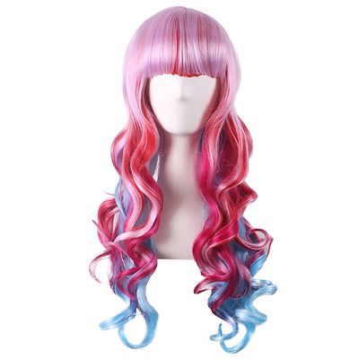 Multi-color Long Curly Wavy Wig with Full Bangs for Cosplay - goldylify.com