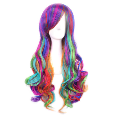 Multi-color Long Big Curly Wig with Bangs for Cosplay - goldylify.com
