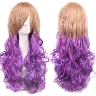 Mixed Color Long Wavy Synthetic Wig with Bangs for Cosplay - goldylify.com
