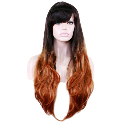 Mixed Color Long Wavy Synthetic Wig with Bangs - goldylify.com
