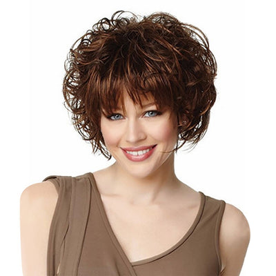 Short Wavy Curly Fluffy Synthetic Wig with Bangs - goldylify.com