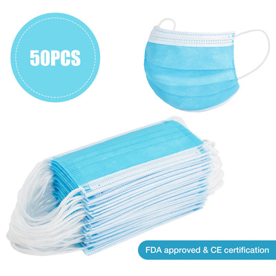 50PCS 3-layer Face Masks with Elastic Ear Loop Dustproof Anti-bacteria Disposable Protection - goldylify.com