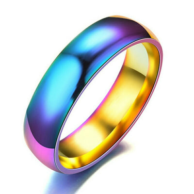Fashion Rainbow Stainless Steel Ring Simple Exquisite Titanium Stee Couple Rings - goldylify.com