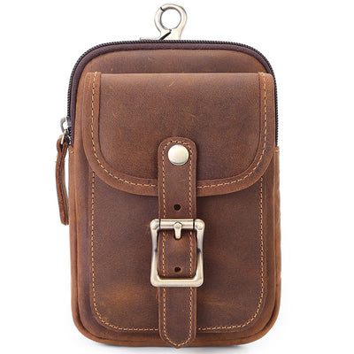 Men's leather waist bag can wear belt slant across mobile phone bag - goldylify.com
