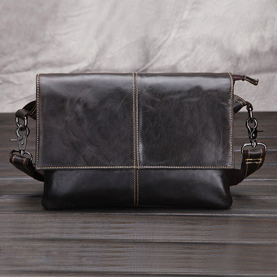 Men's bag leather envelopes business men's single shoulder bag oil wax file briefcase - goldylify.com