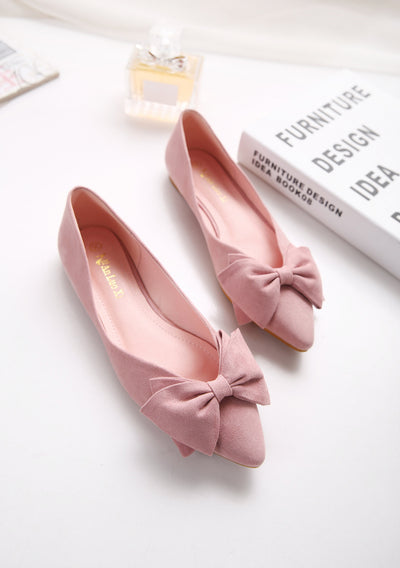 Suede Bow Decoration Pointed Toe Ballet Slip-on Shoes - goldylify.com