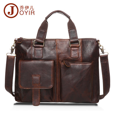 Male Baotou crazy horse leather layer man portable Shoulder Satchel retro casual briefcase - goldylify.com