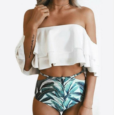 Double Layer Ruffled Swimsuit Print Shorts