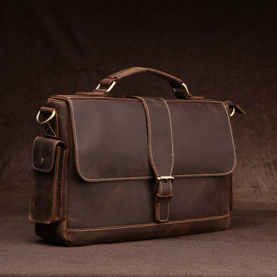 Manufacturers wholesale trade leather bag retro Crazy Horse Leather Crossbody Bag briefcase business men hand bill of lading - goldylify.com