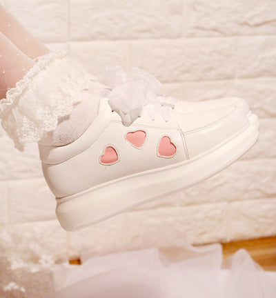 Lace love round head princess girl peach heart single shoes sneakers