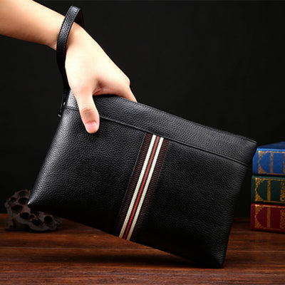 Leather hand bag leather clutch malehead layer cowhide man bag large leisure bag - goldylify.com