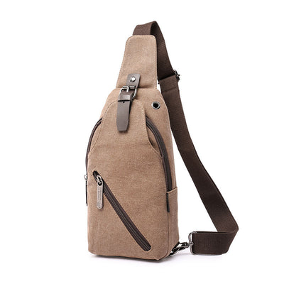 Men's chest wrapped canvas, simple Korean version of outdoor sports bags, casual shoulder bag, breathable personality small back bag - goldylify.com