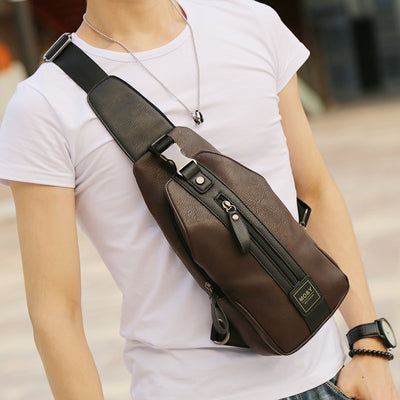 The new Korean Leather Satchel Bag chest leisure Men street trend of outdoor sports bag oblique backpack - goldylify.com