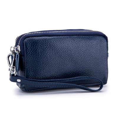 Cowhide double zipper small lady pocket handbag mini mobile bag - goldylify.com