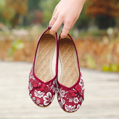 New flat bottom old Beijing cloth shoes national wind embroidered beef tendon bottom shoes mother leisure square dance linen shoes - goldylify.com