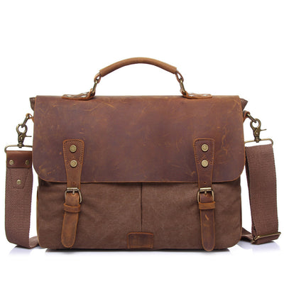 The cross-border supply man satchel canvas bag computer bag retro with Crazy Horse male package Amazon explosion - goldylify.com