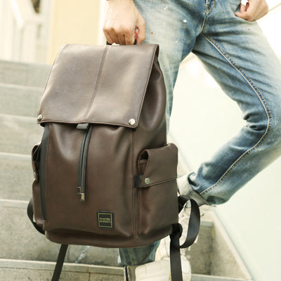 Korean double shoulders men PU cortex fashion travel bag, middle school bag, leisure man bag, trend PC Backpack - goldylify.com