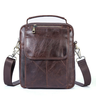 Manufacturers selling leather bags for Men Retro casual shoulder bag man head layer chain Crossbody vertical section of bovine skin - goldylify.com
