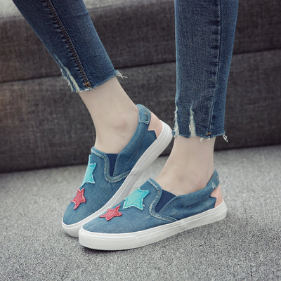 In the autumn of 2020 new students canvas shoes female Korean pedal flat loafer denim casual shoes - goldylify.com