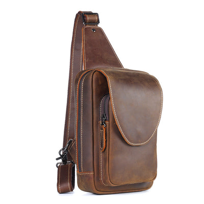 2020 New Retro crazy horse leather shoulder bag chest men satchel sport leather chest pack - goldylify.com