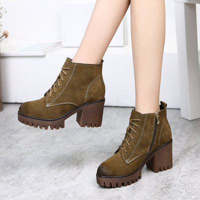 2020 new winter boots leather boots with cashmere rough heels boots boots children shoes lady Martin - goldylify.com