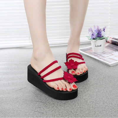 2020 summer new high heels and thick bottom ladies' slippers flowers - goldylify.com