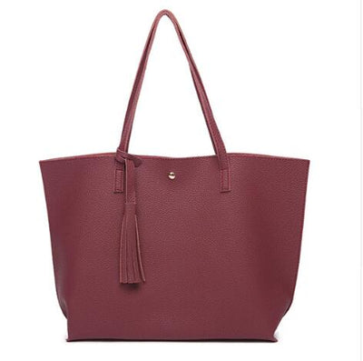 Tassel Handbags Woman PU Leather Large Capacity Female Shoulder Bags Solid Color Practical Women corssbody Bag - goldylify.com