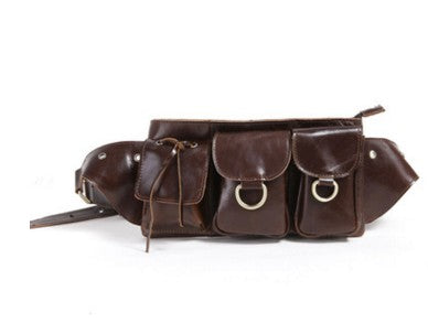 Nesitu High Quality Vintage Brown 100% Guarantee Real Genuine Leather Waist Bag Women Men Cowhide #M3014 - goldylify.com