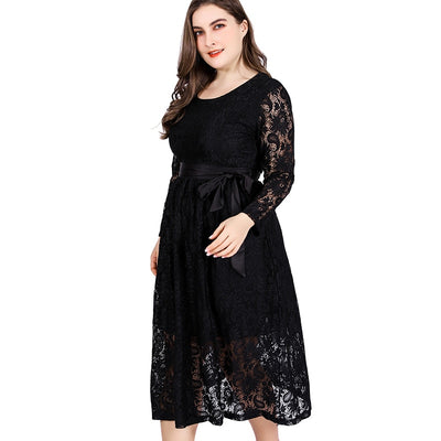 Miaoke Damen Große Größe Spitze schwarz Kleid Hohe Qualität Kleidung Mode elegante Plus Größe midi verband party nacht sexy kleider