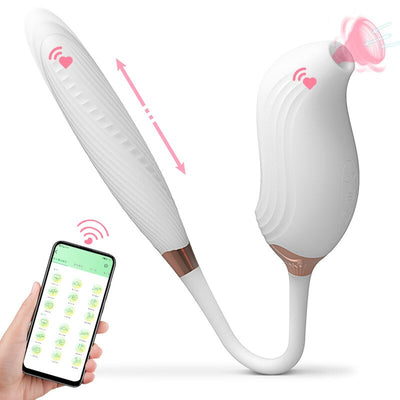 Female suction APP remote vibrator flexible silicone G-spot and clitoral sucking stimulator nipple
