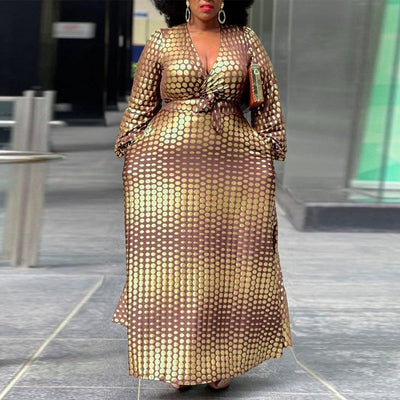 African Women Big Size Dress Large Falbala Patchwork Floor Length High Waist 2021 Winter Elegant