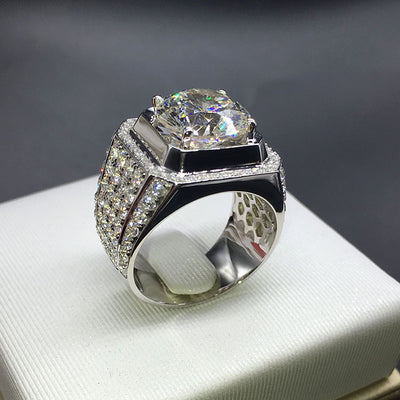 YANHUI Big Hip Hop Rhinestone Men Iced Out Bling Square Ring 925 Silver Pave Setting CZ Wedding Engagement Rings Top Quality - goldylify.com