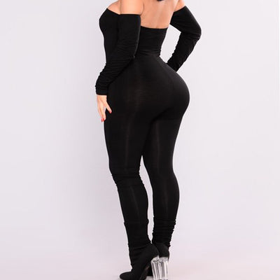 Jumpsuit Women Off Shoulder Bodycon Long Sleeve Clubwear Playsuit Jumpsuits Rompers Skinny Sexy Jumpsuits Female Black Trousers