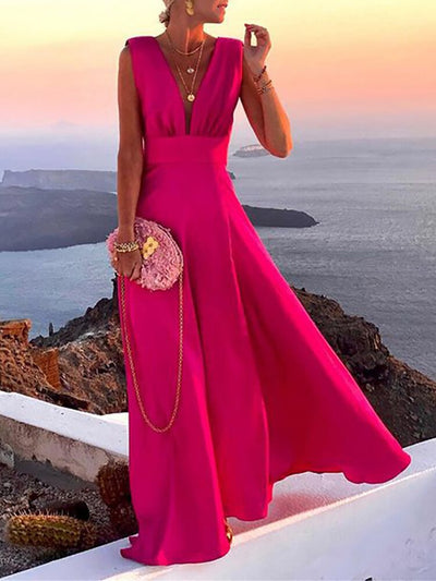 2022 Sexy Women Dress New Long Deep V-Neck Backless Party Dress Summer Vintage Sleeveless Ladies Dress Plus Size 3XL Streetwear