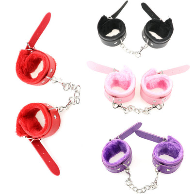 Adjustable PU Leather Handcuffs For Sex BDSM Bondage Sex Ankle Cuff Plush Roleplay Mask Handcuffs Adult Sex Toy For Women Men - goldylify.com