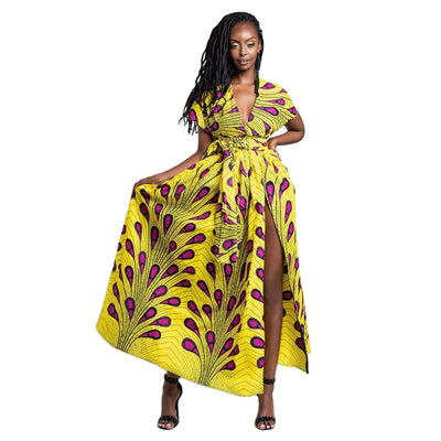 2020 Fashion Lady Kitenge Dress Designs  Deep V Neck Dashiki  Sexy Maxi African Dresses