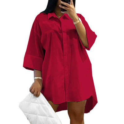 2022 New Arrivals M-2XL Plus Size Women's Dresses Half Sleeve Casual Dress Solid Loose Shirt Dress For Ladies