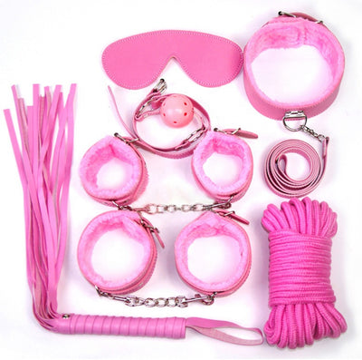 4 Colours Erotic Toys 7piece Set Sex Bondage Leather strap Kit Slave Game bdsm Fetish Plush Bondage Sex Toy
