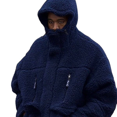 men women upper body hats windproof polar fleece jackets thickened warmth winter loose sapphire blue coat