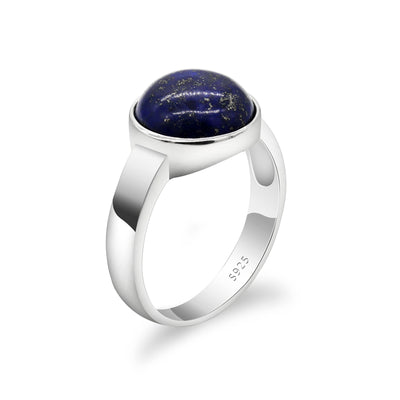 S925 Sterling Silver Blue Natural Stone Rings Vintage Lapis Lazuli Solid Silver Men Women Ring Jewelry for Engagement Gifts - goldylify.com