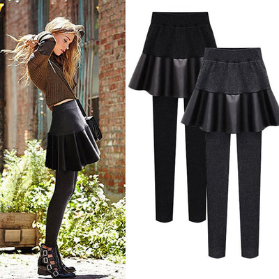 Skirt Leggings for Women New Style Velvet Inside PU Warm Fit in Autumn Winter Pants Plus Size  ouc3016
