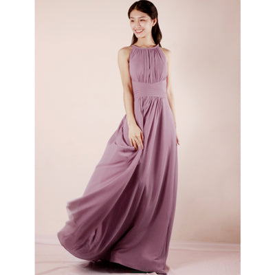 2020 Romantic Purple Halterneck Long Length Pleated Chiffon Bridesmaid Dress Formal Evening Party Ball Prom Cocktail Dress