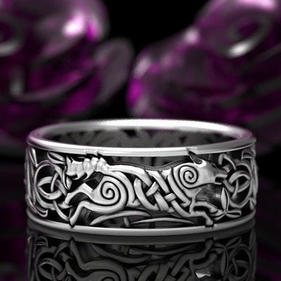 New Celtic Werewolf Norway Nordic Viking Wolf Knots and Twines 925 Thai Silver Black VintageThai Silver Ring for Men and Women - goldylify.com