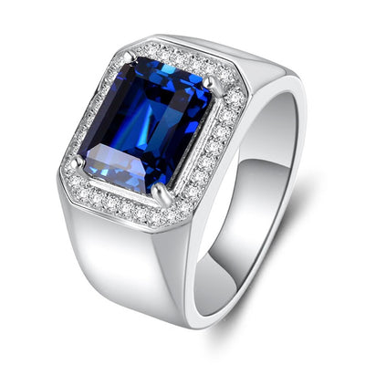 Vintage Unique high quality sapphire Beryl with cubic zirconia 925 sterling silver Ring for woman Men Fine Jewelry gift - goldylify.com