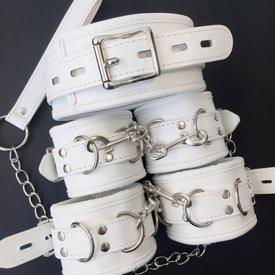 Fetish Sexy Soft puLeather Handcuffs Bondage Sexy Handcuffs+Ankle+Collar Restraint SM Products Sex Male Sex toy Bondage Noverty