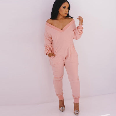 Sexy Plus Size Loose Rompers Womens Jumpsuit Deep-v Long Sleeve Fall Winter Clothes Fashion One Piece Night Club Outfits