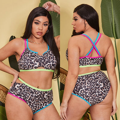 008 Leopard Print Plus Size Bikinis Big Beachwear Female Women's Swimming Suit 2 Piece Woman Set Bathing Summer Clothes L-4XL