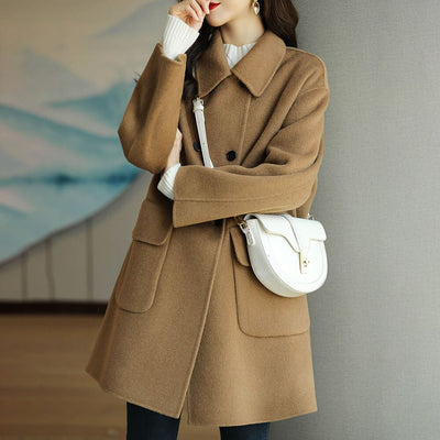 Autumn And Winter New Woolen Coat Ladies Thick Lapel Super Long Slim Waist