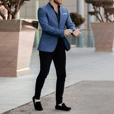 2020Latest Design Casual Navy Blue Suits Men Business Blazer Black Pants trajes de hombre Costume Homme Slim fitTerno Masculino - goldylify.com